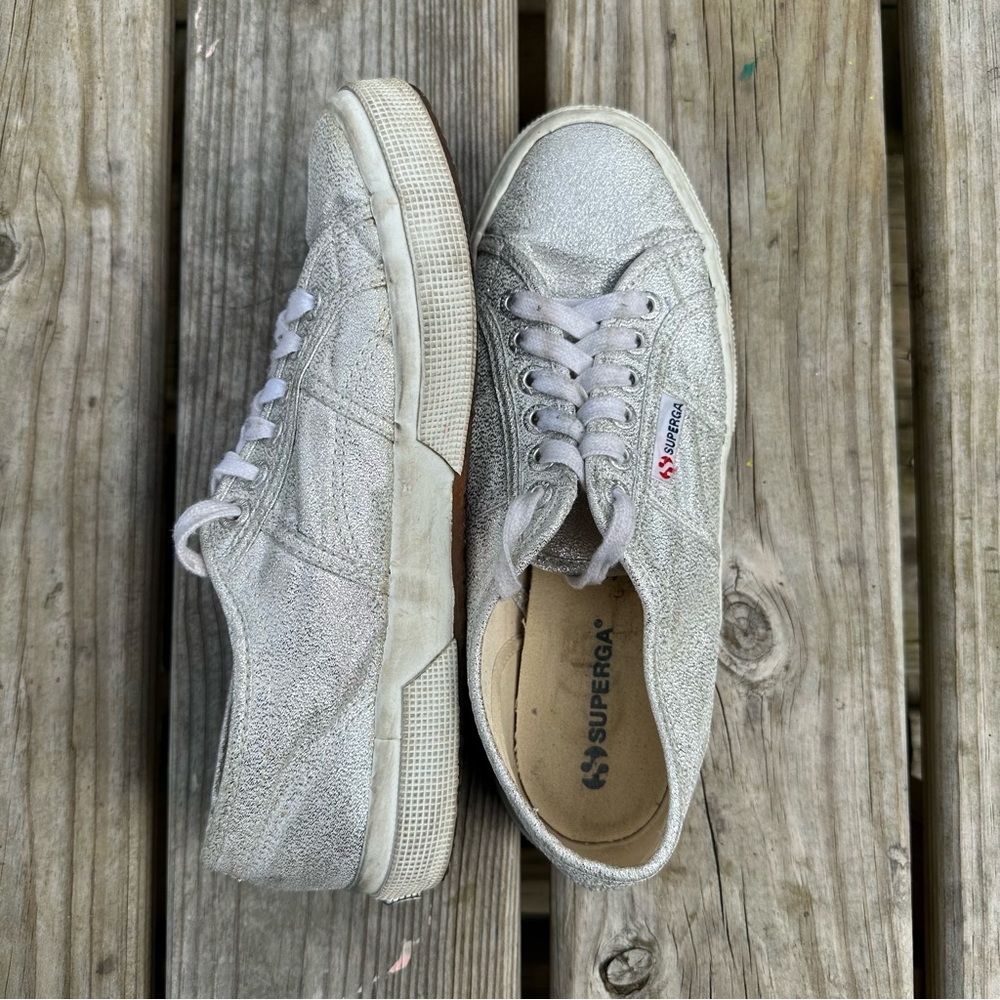Superga Metallic Canvas Low Top Sneakers Silver Gray Size 9 - Picture 7 of 10